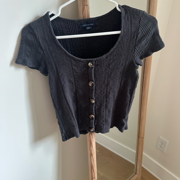American Eagle Outfitters Tops - American Eagle Grey Button-Up Ribbed Top